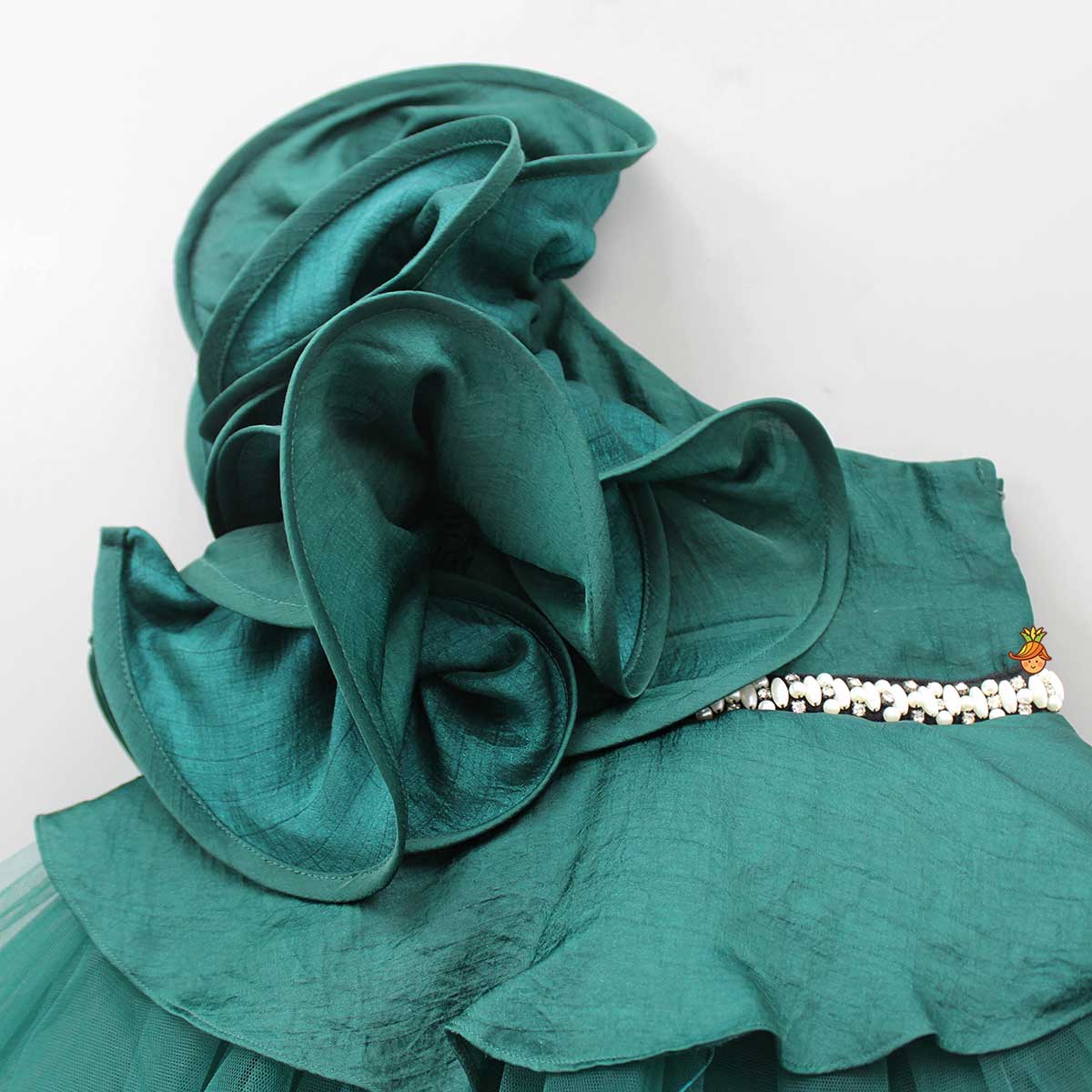 Charming Green Ruffled One Shoulder Dress