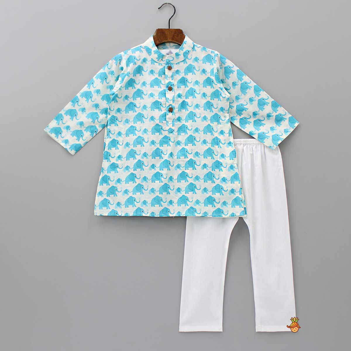 Hand Block Printed Pure Cotton Blue Kurta And Pyjama