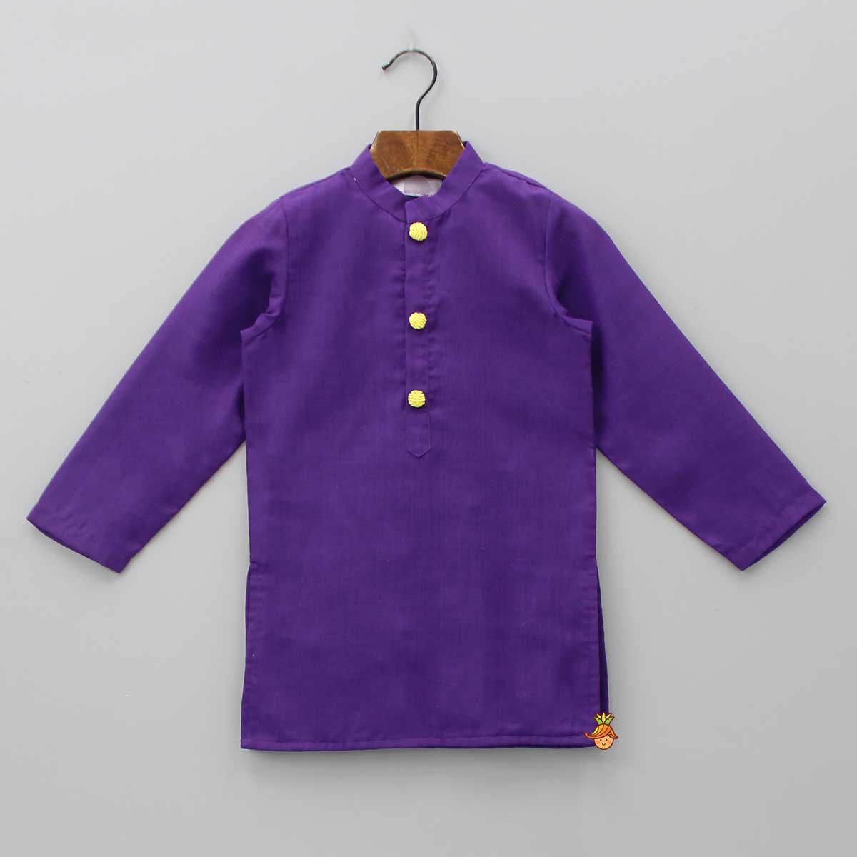 Purple Ethnic Kurta With Printed Open Jacket And White Pyjama