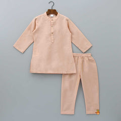 Peach Kurta With Embroidered Pocket Detail Jacket And Pyjama