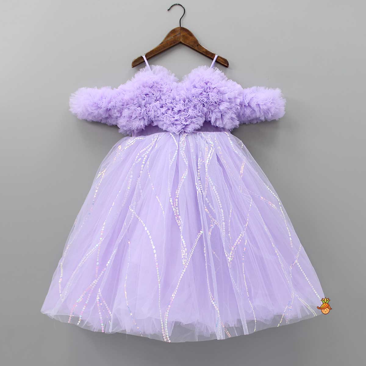 Exquisite Ruffled Lavender Gown With Matching Hair Clip