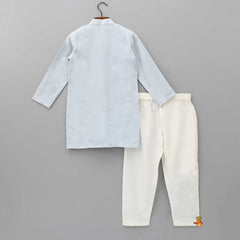 Pre Order: Beaded Blue Kurta And Off White Pyjama