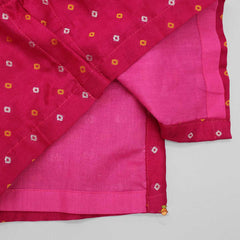 Pre Order: Ethnic Bandhani Pink Kurta With Off White Churidar
