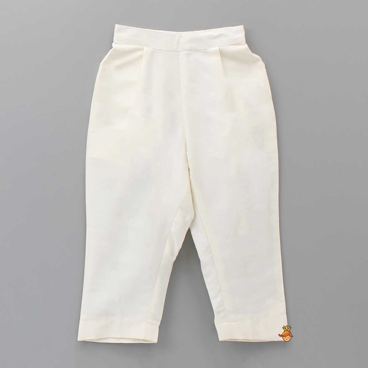 Pom Poms Adorned Muslin Kurta And Pockets Detail Off White Pyjama