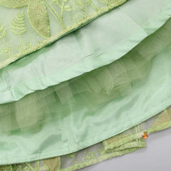 Pre Order: Strappy Green Embroidered String Top And Lehenga With Stylish Dupatta