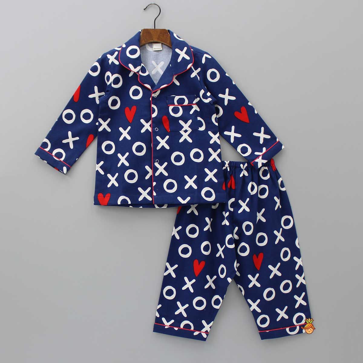 Pre Order: Printed Notch Collared Blue Shirt With Pyjama