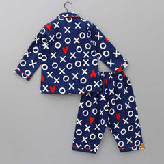 Pre Order: Printed Notch Collared Blue Shirt With Pyjama