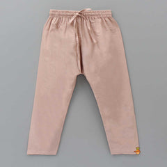 Pre Order: Peach Mandarin Collar Kurta With Pocket Detail Velvet Jacket And Pyjama