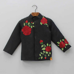 Pre Order: Floral Black Coat And Pant