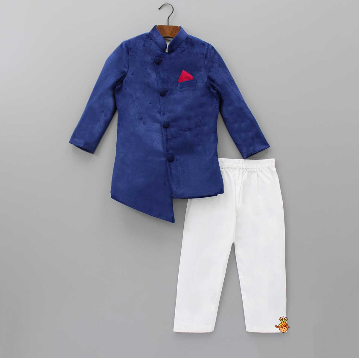 Pre Order: Elegant Blue Front Open Asymmetric Sherwani And Pyjama