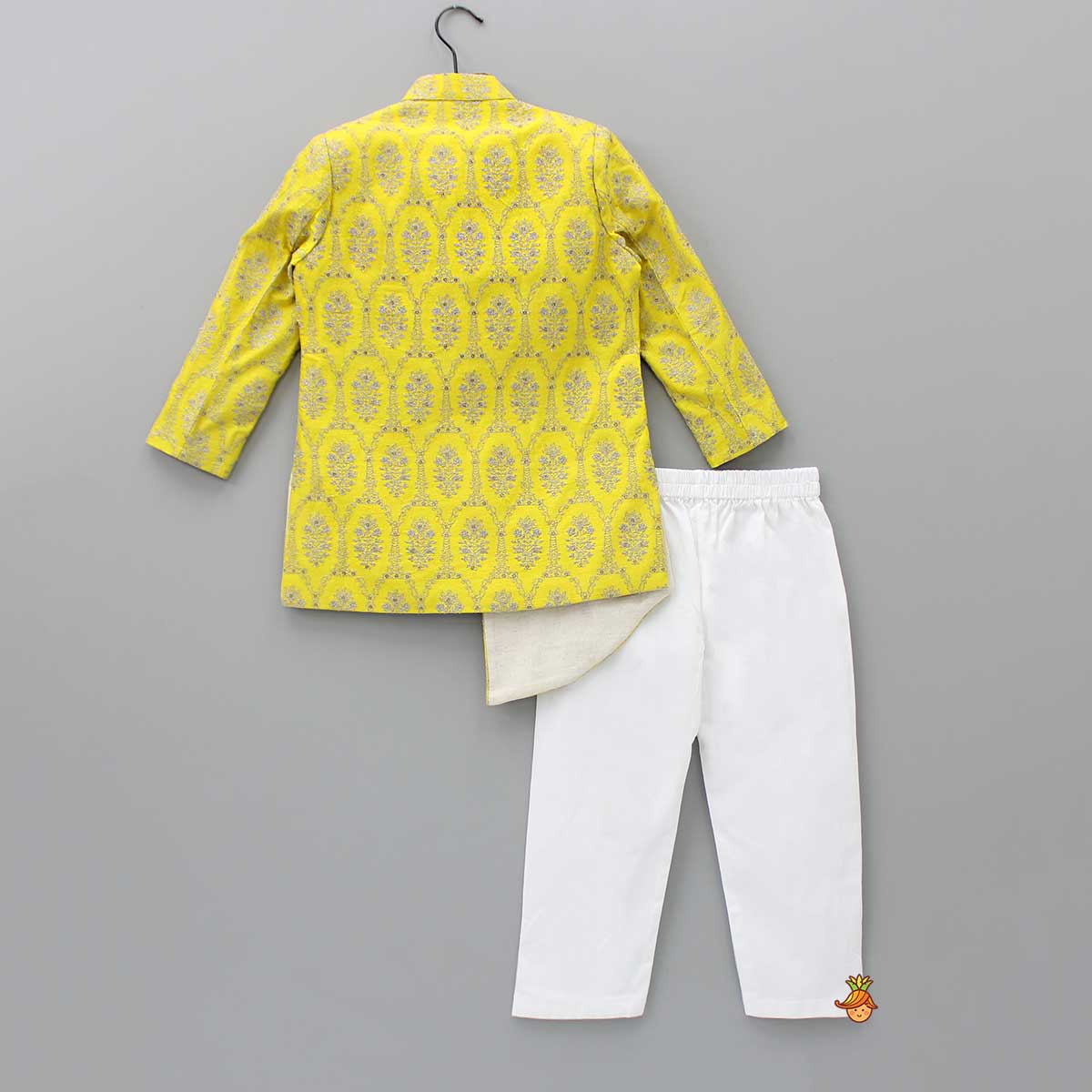 Charming Yellow Front Open Asymmetric Sherwani And Pyjama