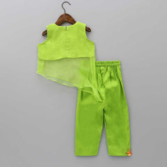 Pre Order: Asymmetric Hemline Green Top And Pant