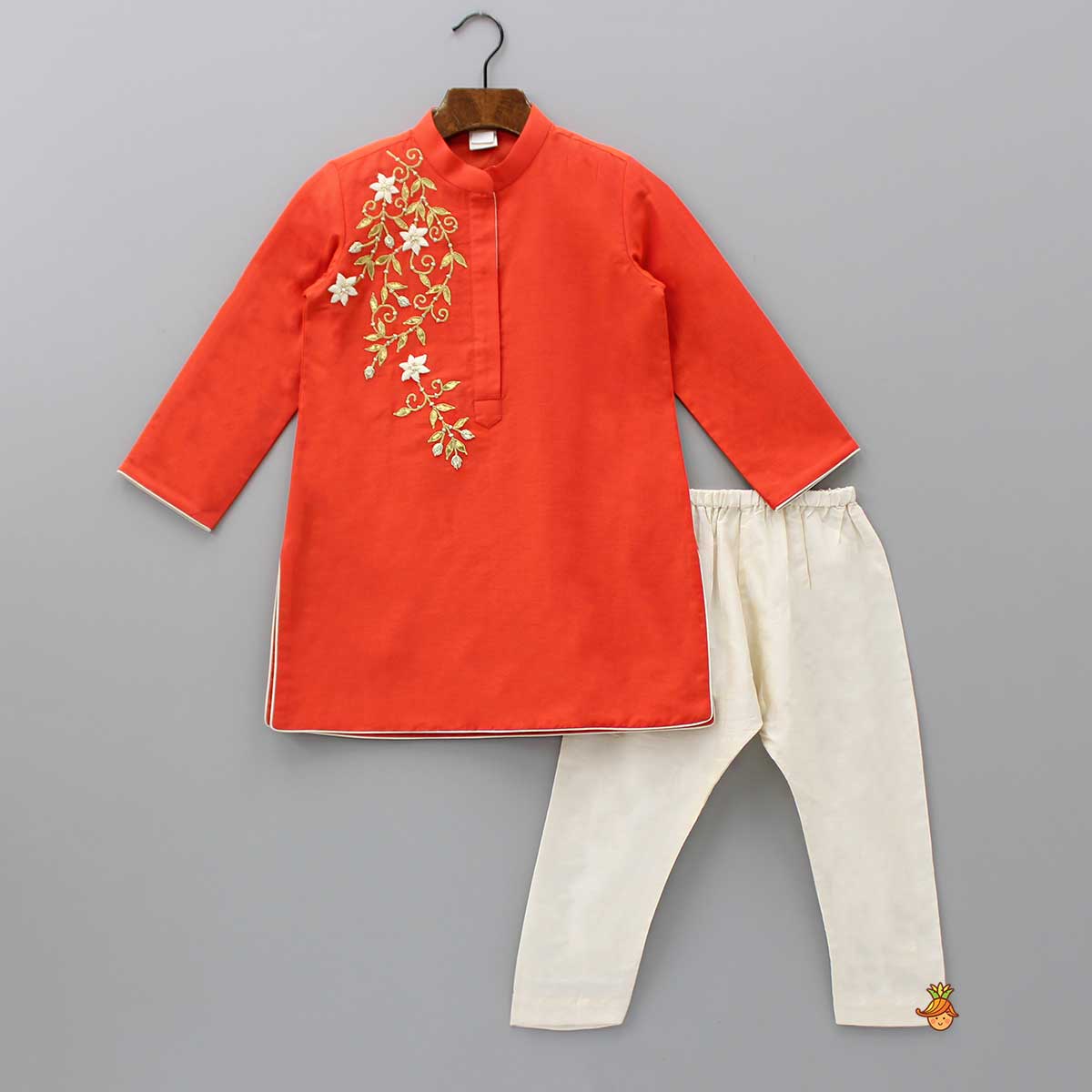 Pre Order: Orange Gota Work Kurta And Pyjama