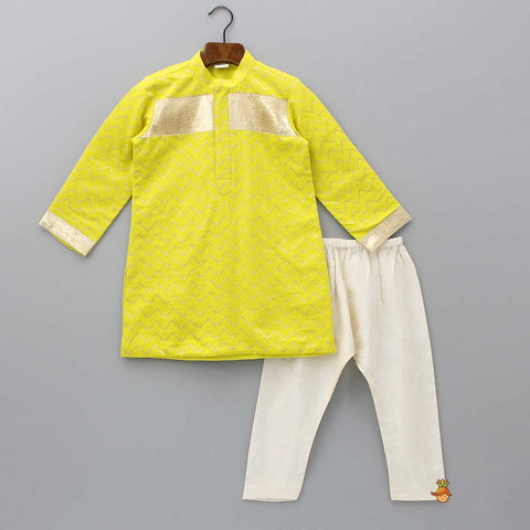 Pre Order: Chevron Embroidered Yellow Kurta And Pyjama