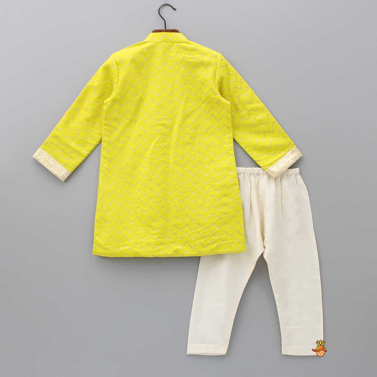 Chevron Embroidered Yellow Kurta And Pyjama