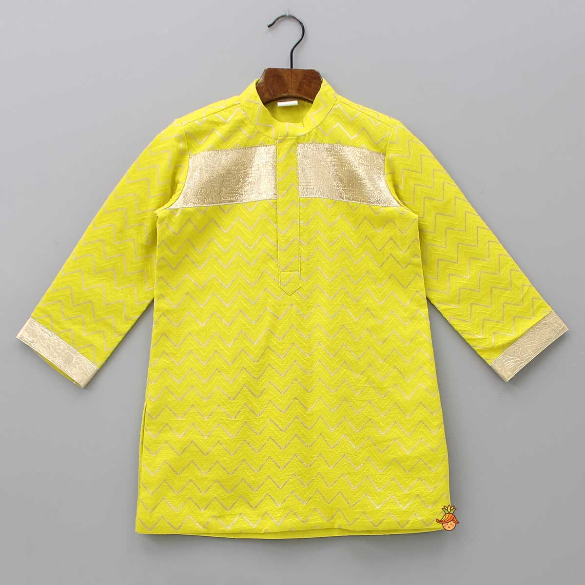 Chevron Embroidered Yellow Kurta And Pyjama