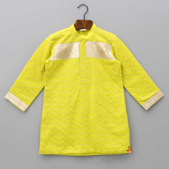 Pre Order: Chevron Embroidered Yellow Kurta And Pyjama