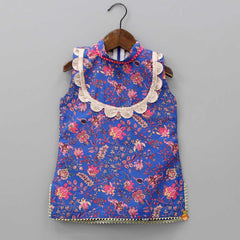 Pre Order: High Neck Floral Blue Top And Sharara