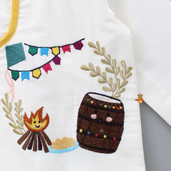 Pre Order: Lohri Theme Embroidered Kurti And Yellow Dhoti