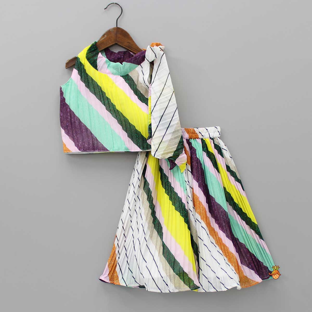 Pre Order: Multicolour Tie Knotted Neck Top With Flared Palazzo
