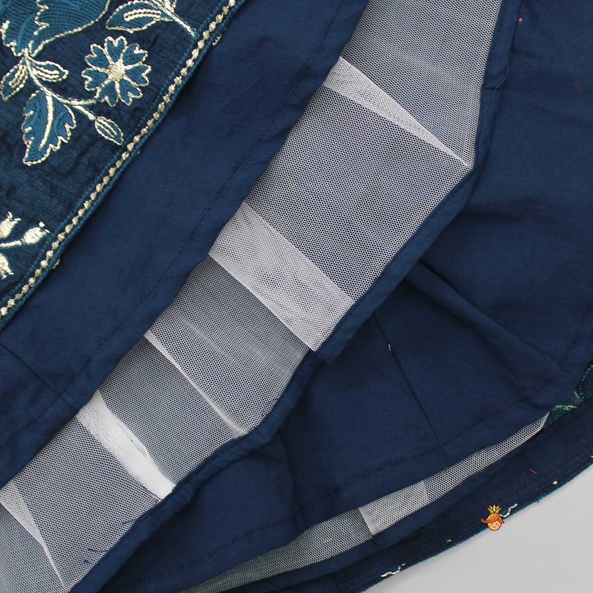 Short Sleeves Pleated Neckline Blue Kurti