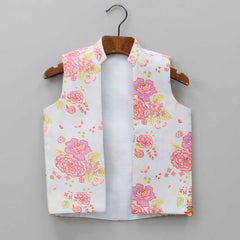 Pre Order: Pin Tuck Lilac Kurta With Floral Printed Jacket And Pyjama