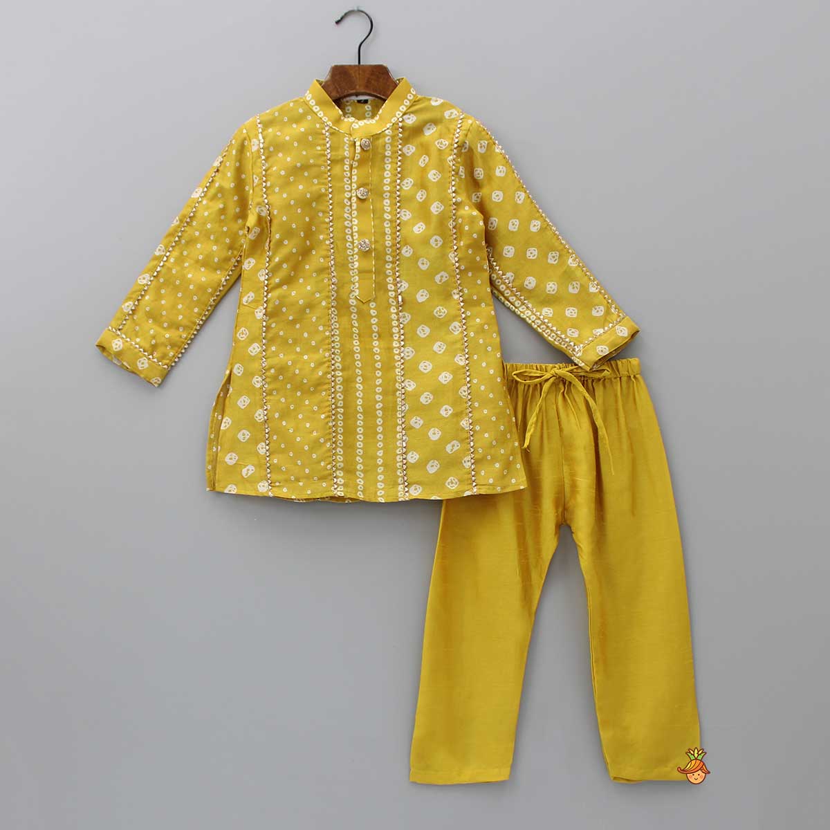 Pre Order: Bandhani Printed Mustard Kurta And Pyjama