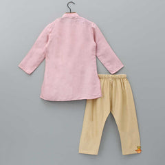 Pre Order: Embroidered Yoke Pink Kurta And Beige Pyjama