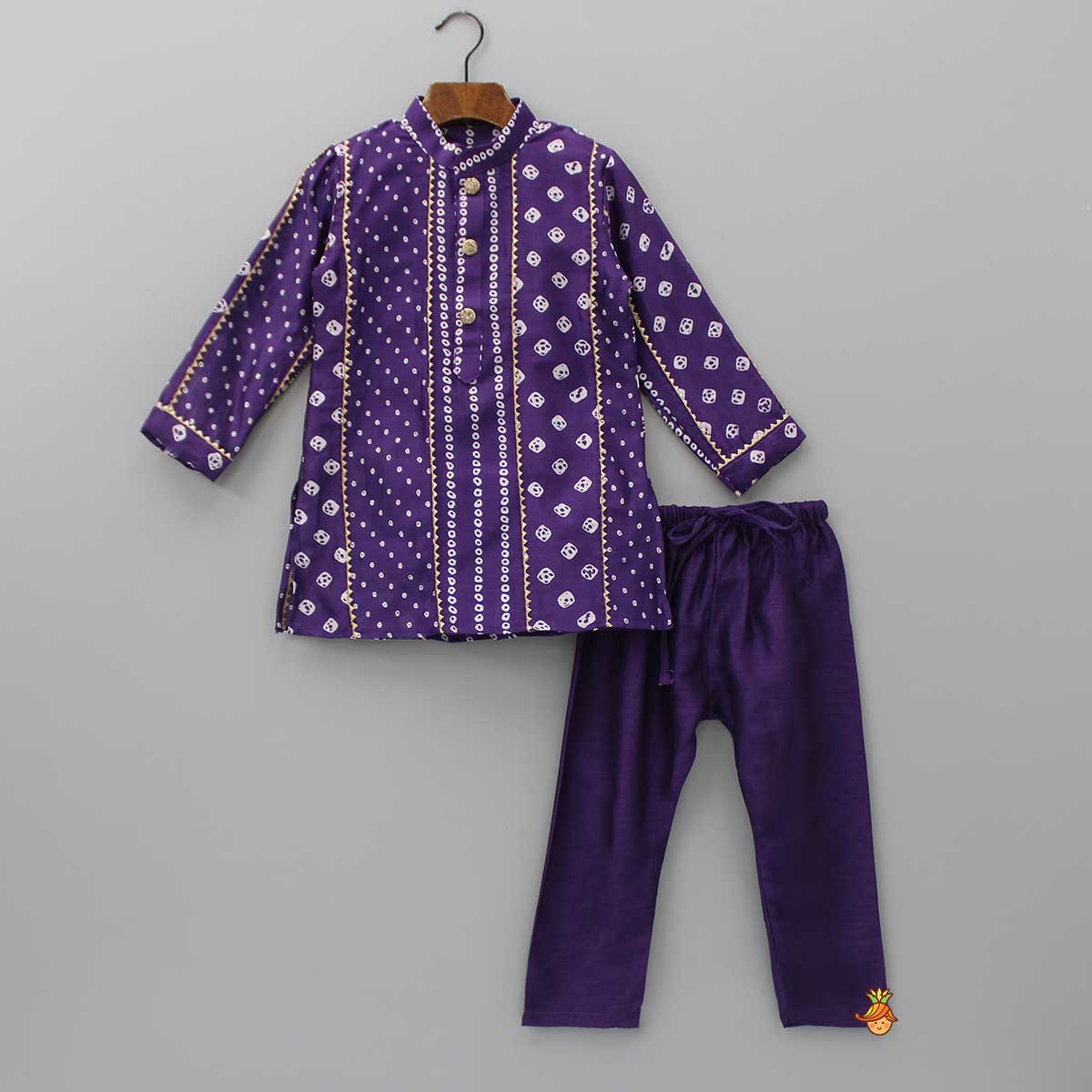 Pre Order: Bandhani Printed Purple Kurta And Pyjama