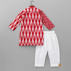 Pre Order: Faux Mirror Work Printed Pure Cotton Red Kurta And Pyjama