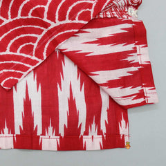 Pre Order: Faux Mirror Work Printed Pure Cotton Red Kurta And Pyjama
