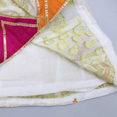 Pre Order: Flared Sleeves Top And Bandhani Printed Sharara With Multicolour Dupatta