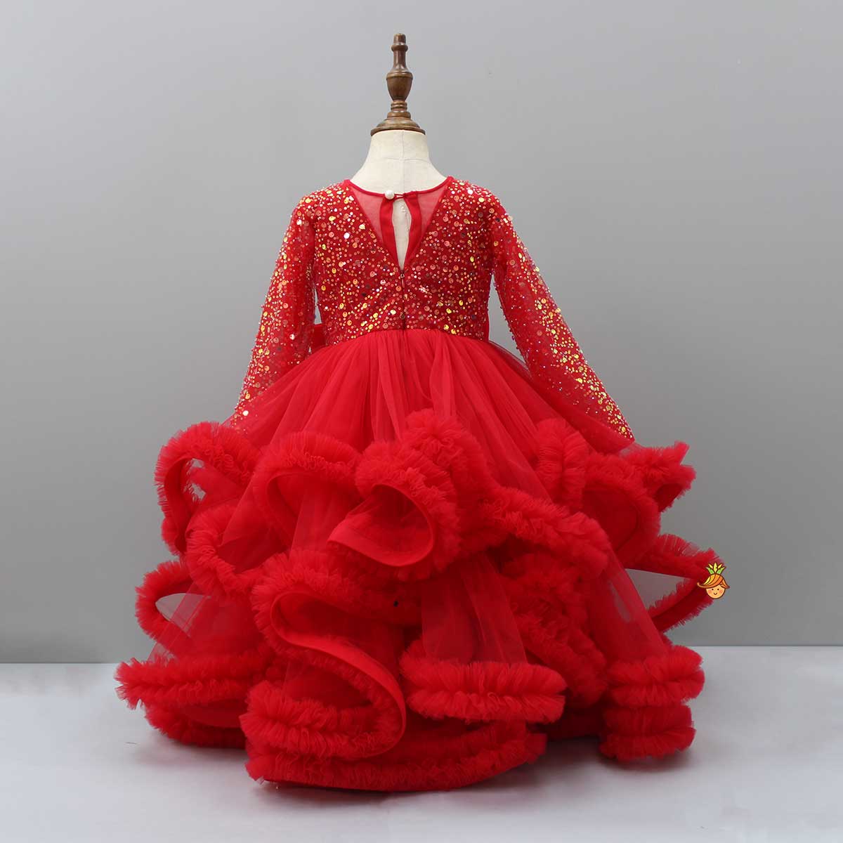 Pre Order: Sequined Red Ruffle Layered Fancy Gown