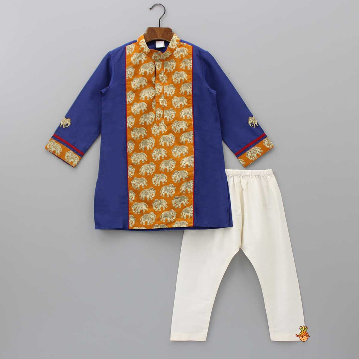 Pre Order: Mandarin Collar Dual Tone Kurta And Off White Pyjama