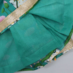 Pre Order: Pleated Green Top And Printed Lehenga With Sequins Lace Work Net Dupatta