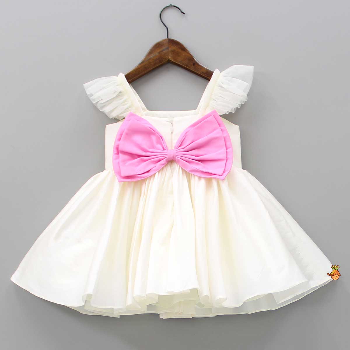 Off White Candies Embroidered Dress With Contrasting Pink Head Band