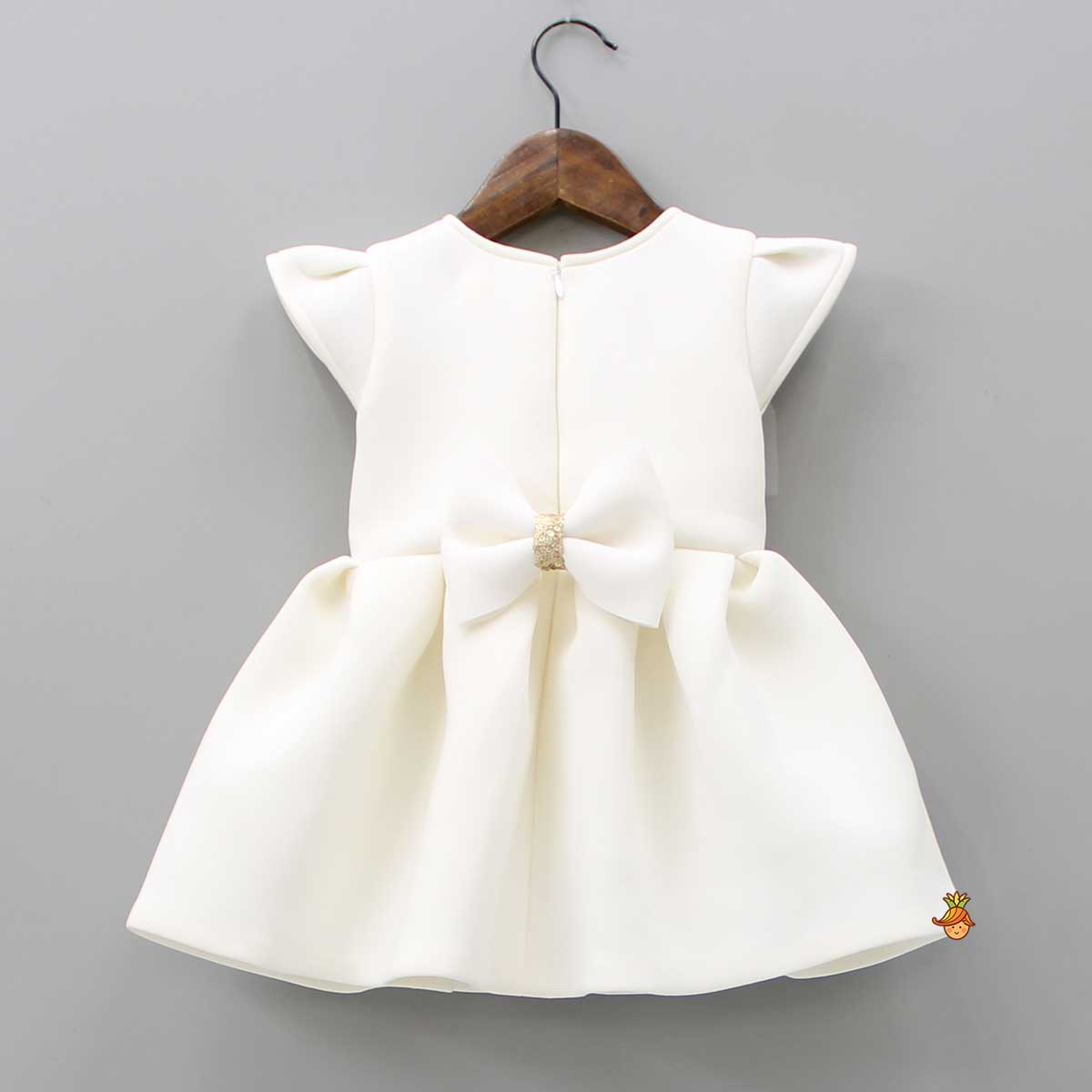 Fancy Off White Scuba Dress With Matching Bow Head Band