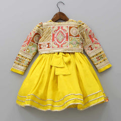 Round Neck Yellow Kurti With Heavy Embroidered Jacket