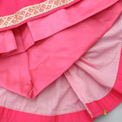 Pre Order: Cut Out Back Pink Top And Ombre Lehenga With Net Dupatta