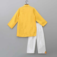 Embroidered Yellow Bamber Silk Kurta And Pyjama