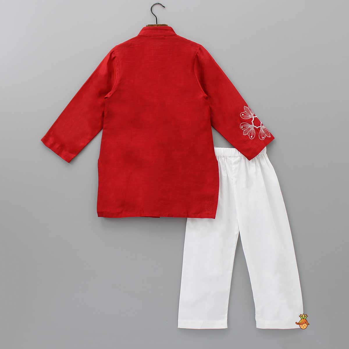 Pin Tuck Front Open Red Kurta And Pyjama