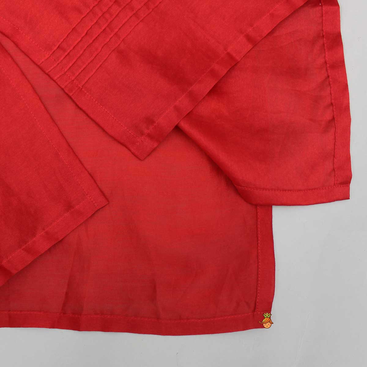 Pin Tuck Front Open Red Kurta And Pyjama
