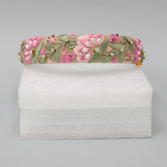 Floral Thread Embroidered Net Beige Hair Band