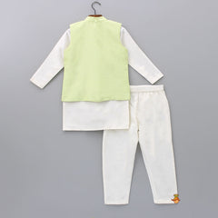 Pre Order: Kurta With Stylish Asymmetric Green Jacket And Pyjama
