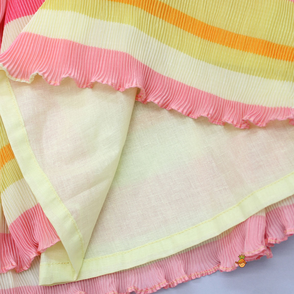 Pleated Crush Silk Multicolour Sleeveless Dress