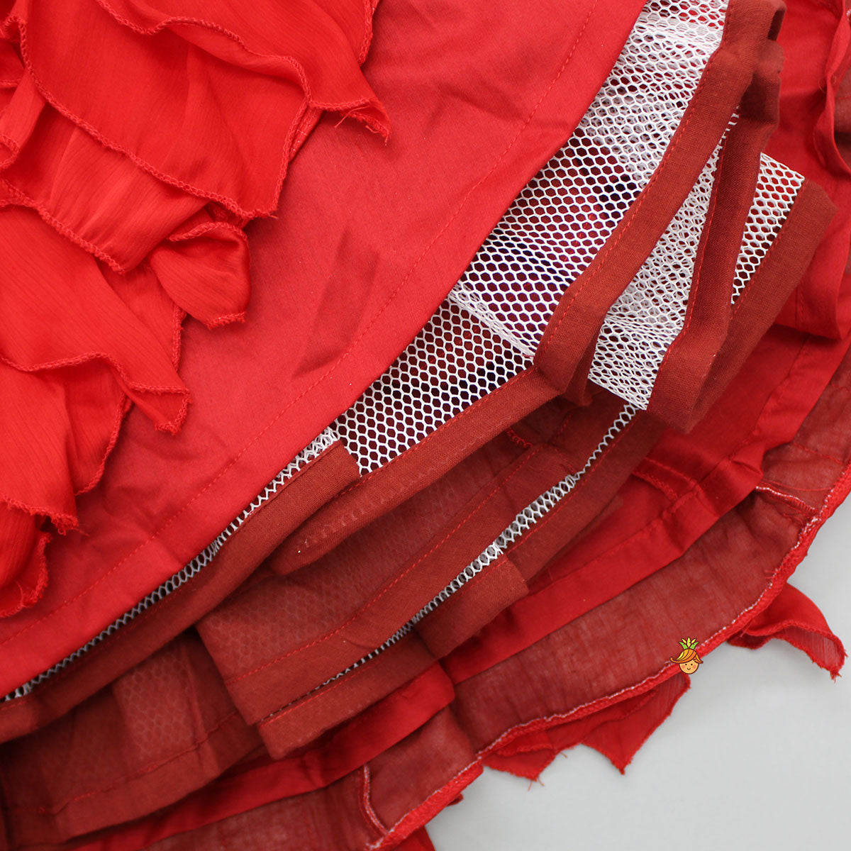 Frilly Sleeves V Neck Red Layered Drape Top And Stylish Lehenga