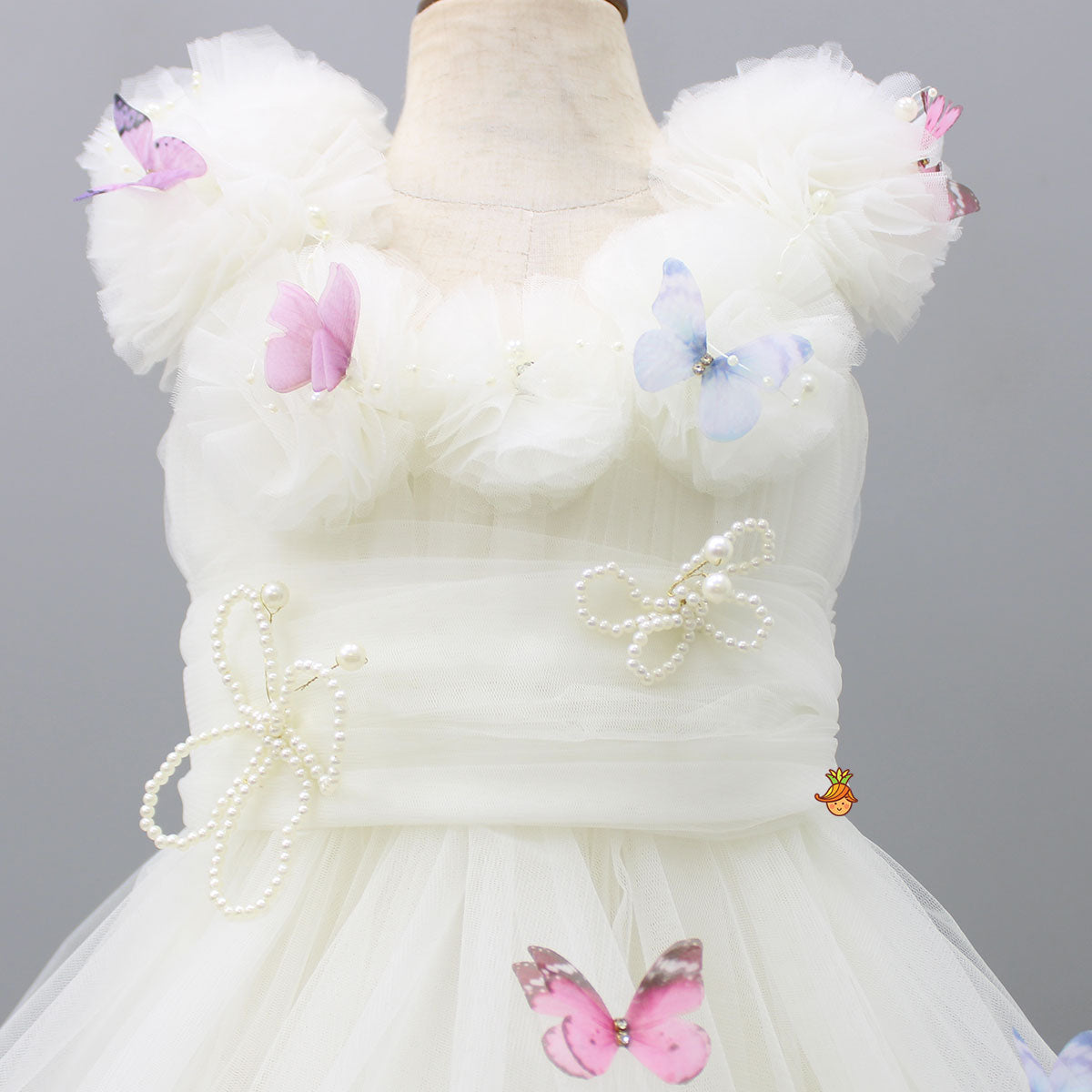 Butterfly Net Off White Trail Dress With Matching Bow Hair Clip