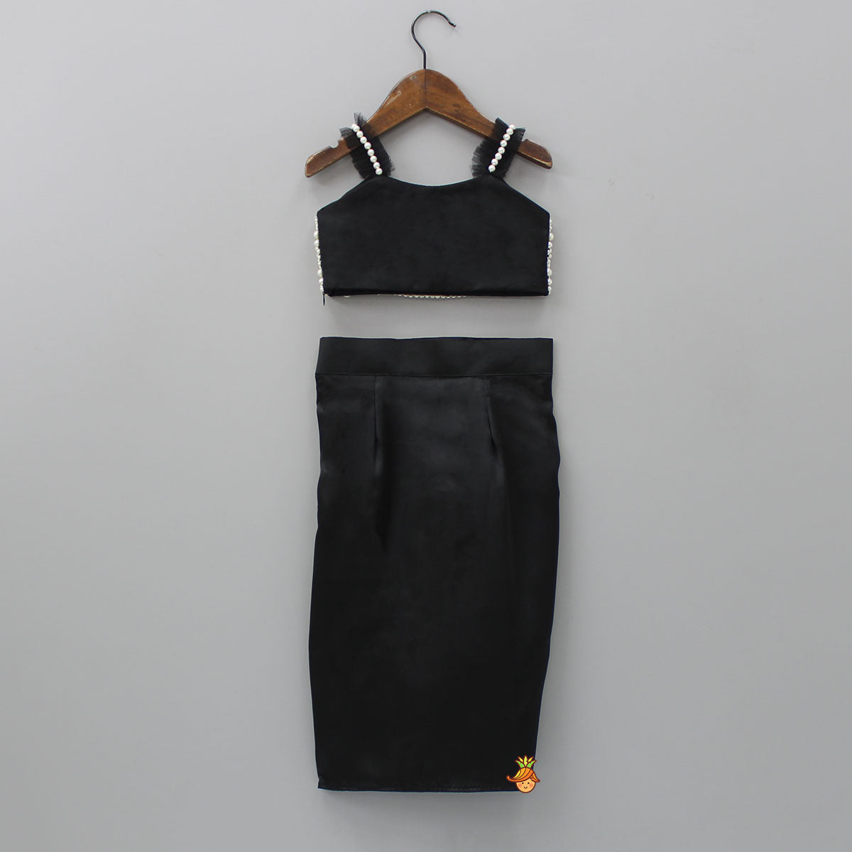 Heavy Yoke Embroidered Black Top And Dhoti Style Skirt