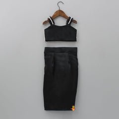 Pre Order: Heavy Yoke Embroidered Black Top And Dhoti Style Skirt