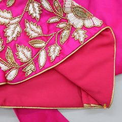 Pre Order: V Neck Floral Embroidered Pink Top And Scalloped Hem Lehenga With Net Dupatta